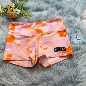 NWT FLEO Pink Orange Tie Dye Crossfit Lifting Shorts sz S